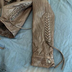 True Religion Lace-Up 100% Leather Moto Jacket.